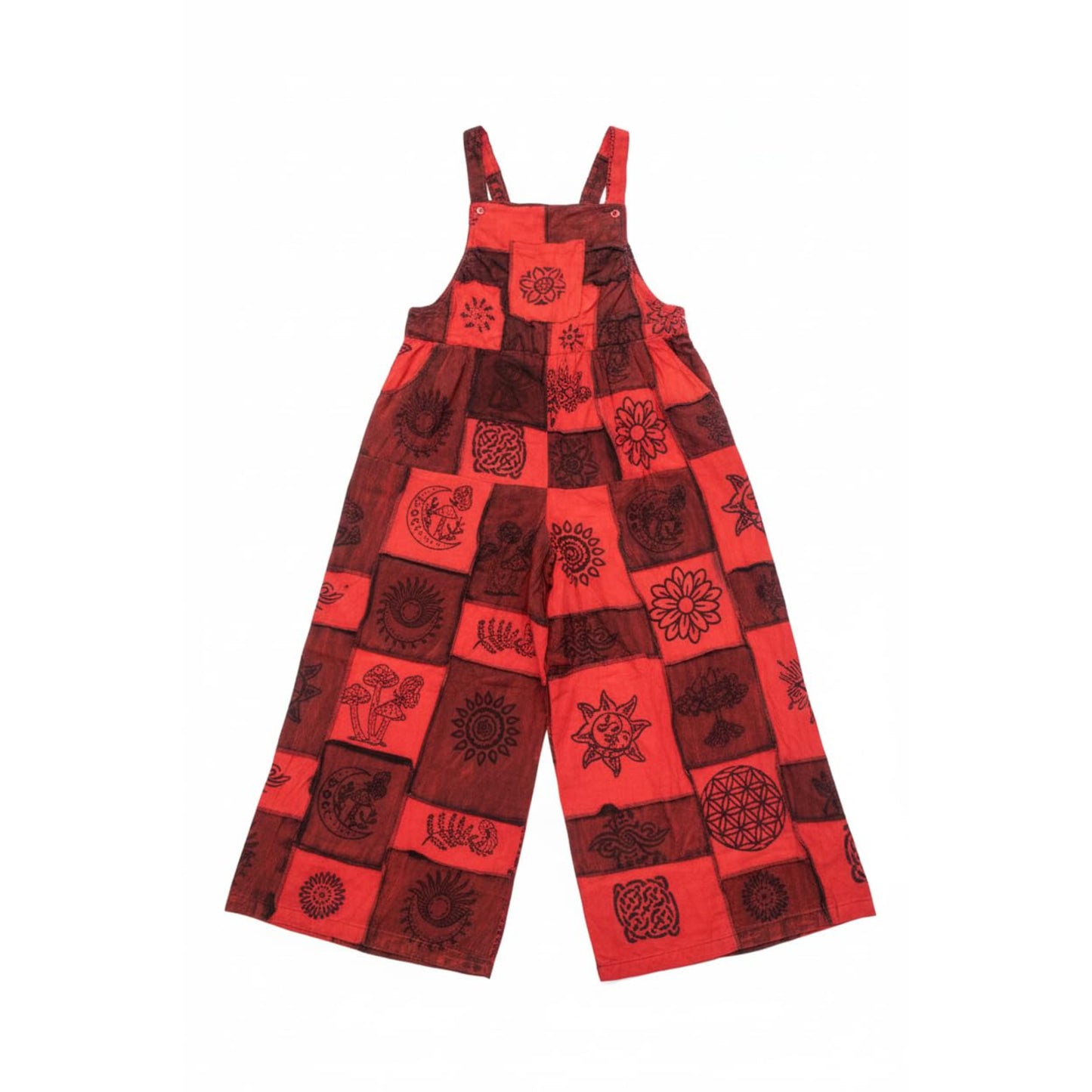 Women's Bohemian Floral Cotton Summer Jumpsuits Patchwork Hippie Festival Dungarees
