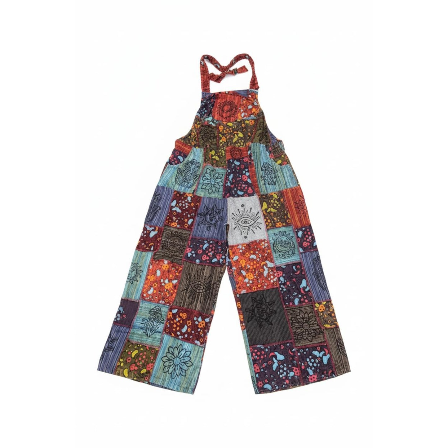 Women's Bohemian Floral Cotton Summer Jumpsuits Patchwork Hippie Festival Dungarees