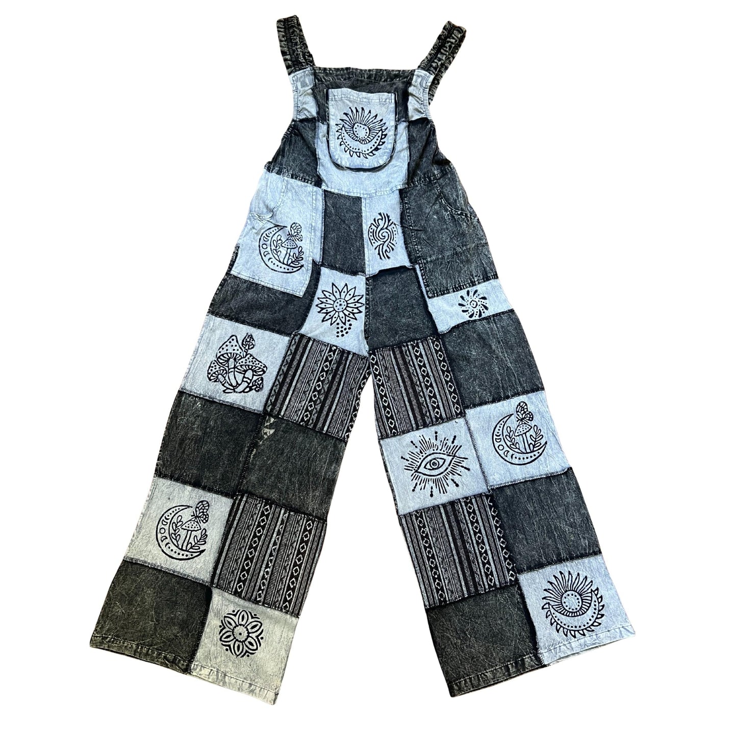 Women's Bohemian Floral Cotton Summer Jumpsuits Patchwork Hippie Festival Dungarees