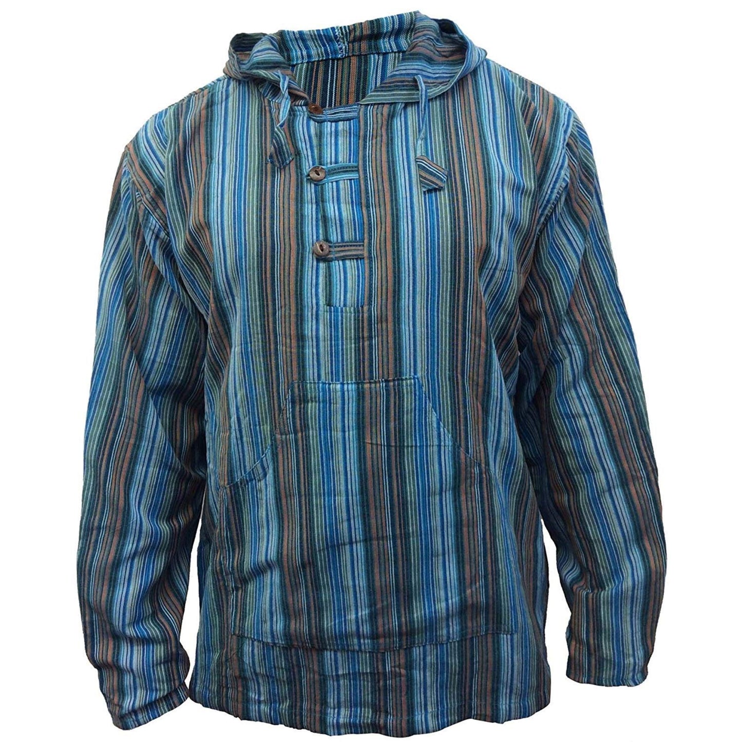 MEN LIGHTWEIGHT MULTICOLOUR DHARKE STRIPE GRANDAD HOODIE SHIRT