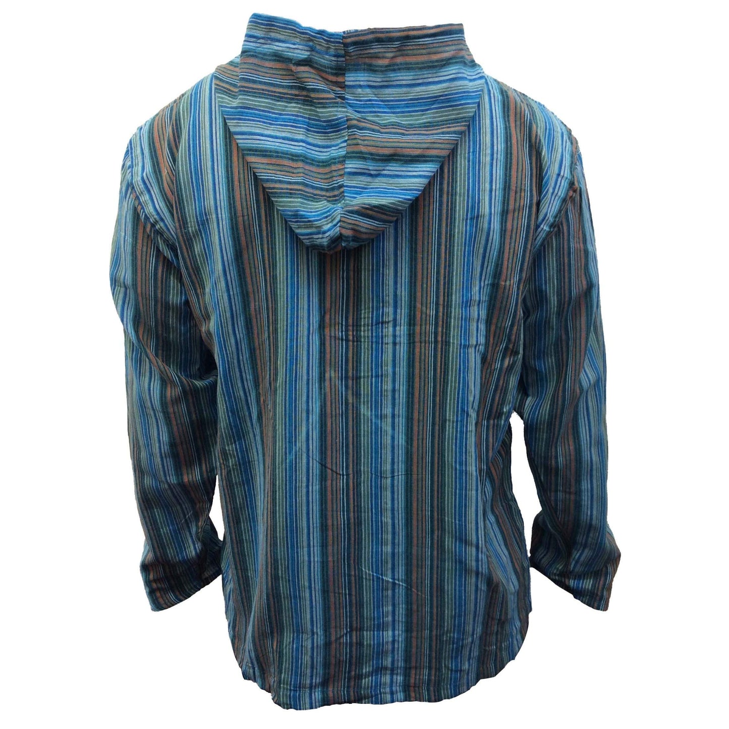 MEN LIGHTWEIGHT MULTICOLOUR DHARKE STRIPE GRANDAD HOODIE SHIRT