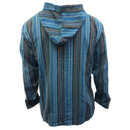 MEN LIGHTWEIGHT MULTICOLOUR DHARKE STRIPE GRANDAD HOODIE SHIRT