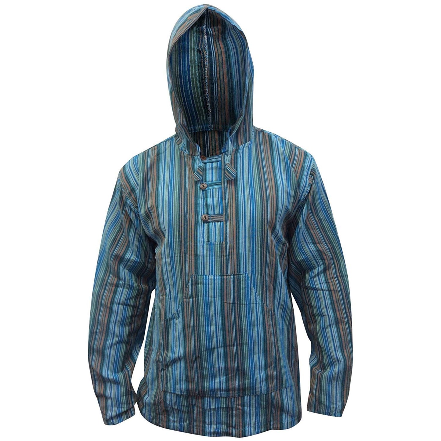 MEN LIGHTWEIGHT MULTICOLOUR DHARKE STRIPE GRANDAD HOODIE SHIRT