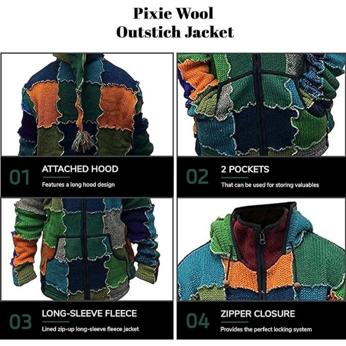 Mens Pixie Wool Hooded Outstich Jacket, Nepalese Hand Made Super Cosy Sweatshirt