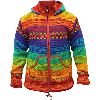 Mens Rainbow Tie Dye High Neck Woollen Winter Jacket