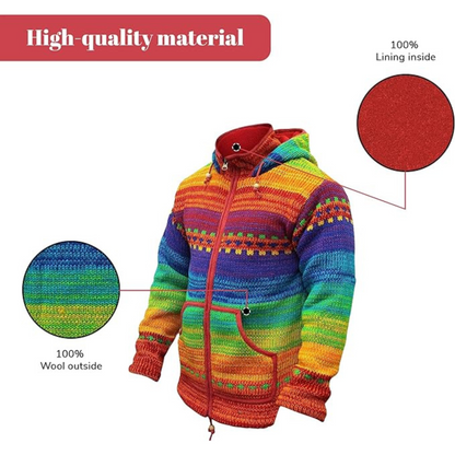 Mens Rainbow Tie Dye High Neck Woollen Winter Jacket