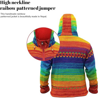 Mens Rainbow Tie Dye High Neck Woollen Winter Jacket