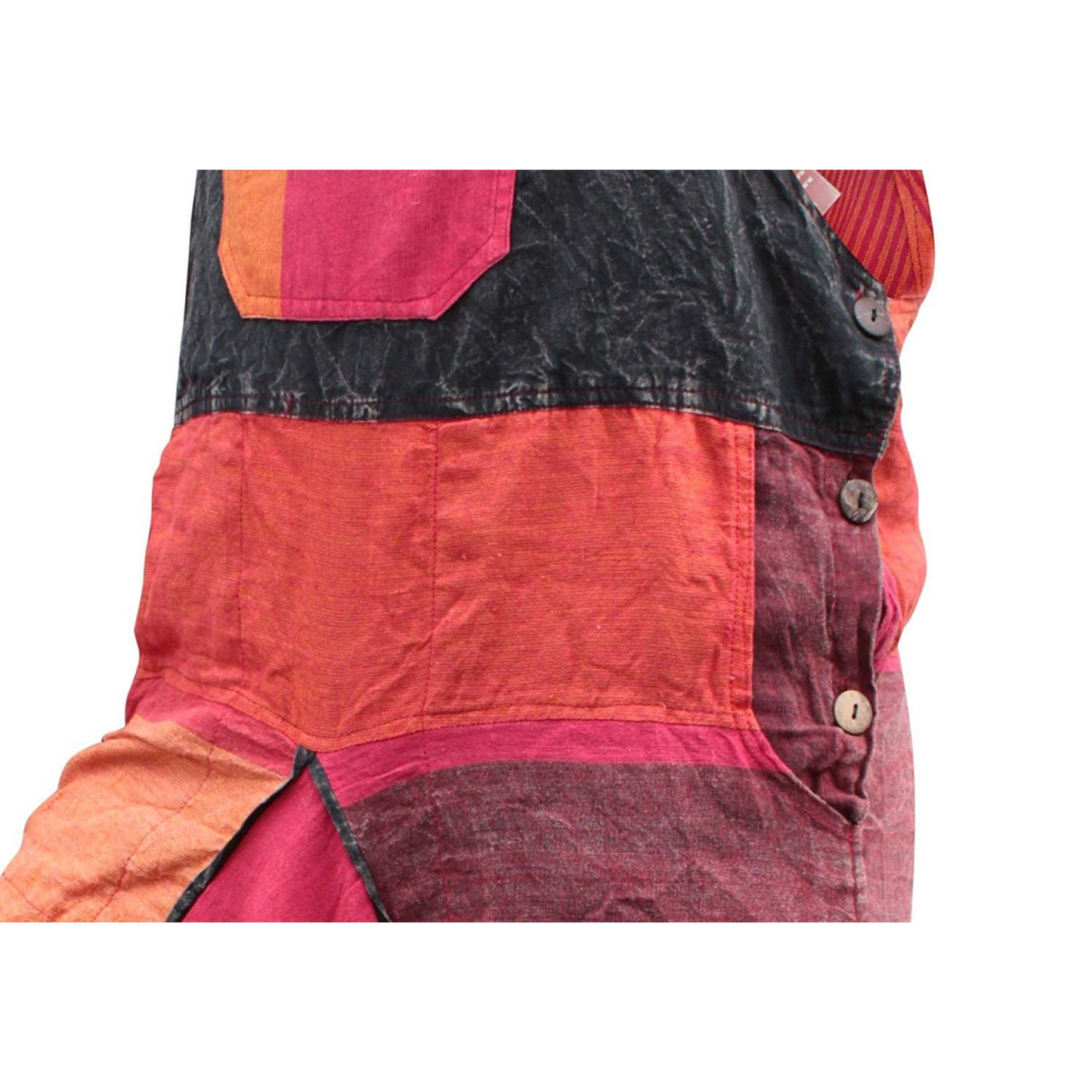 WOMENS STONEWASHED FADED HIPPIE PATCH COLOURFUL DUNGAREES