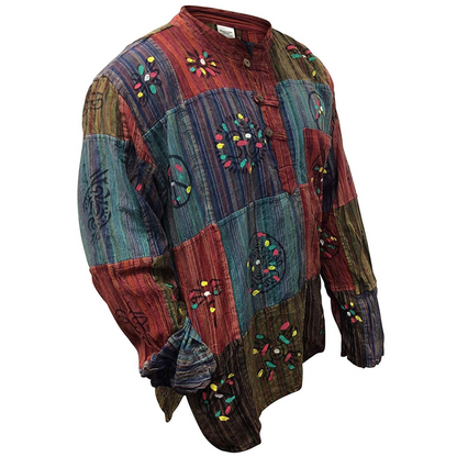Mens Patchwork Stripe Hippie Grandad Shirts