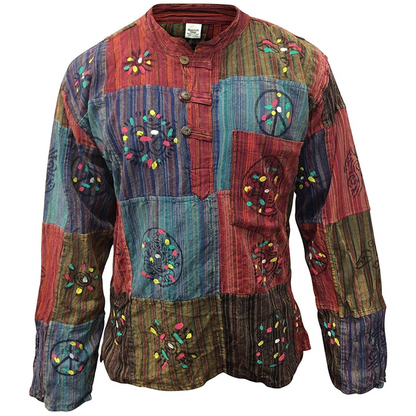 Mens Patchwork Stripe Hippie Grandad Shirts