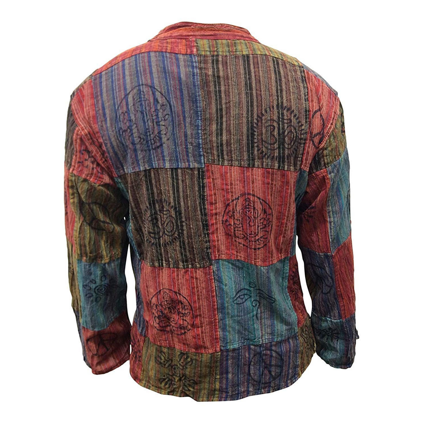 Mens Patchwork Stripe Hippie Grandad Shirts