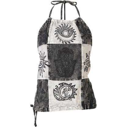 Women’s Boho Patchwork Halter Neck Cotton Hippie Sleeveless Lightweight Summer Tank Top