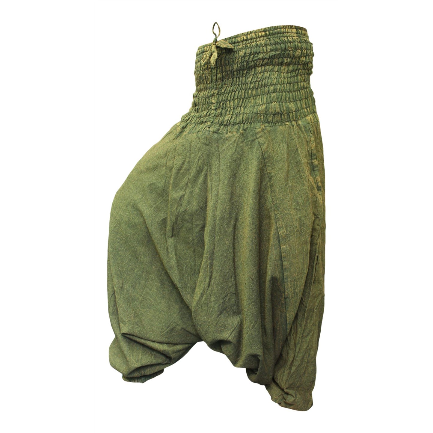 WOMEN STONEWASHED LOOSE FIT PLAIN HIPPIE HAREM TROUSER