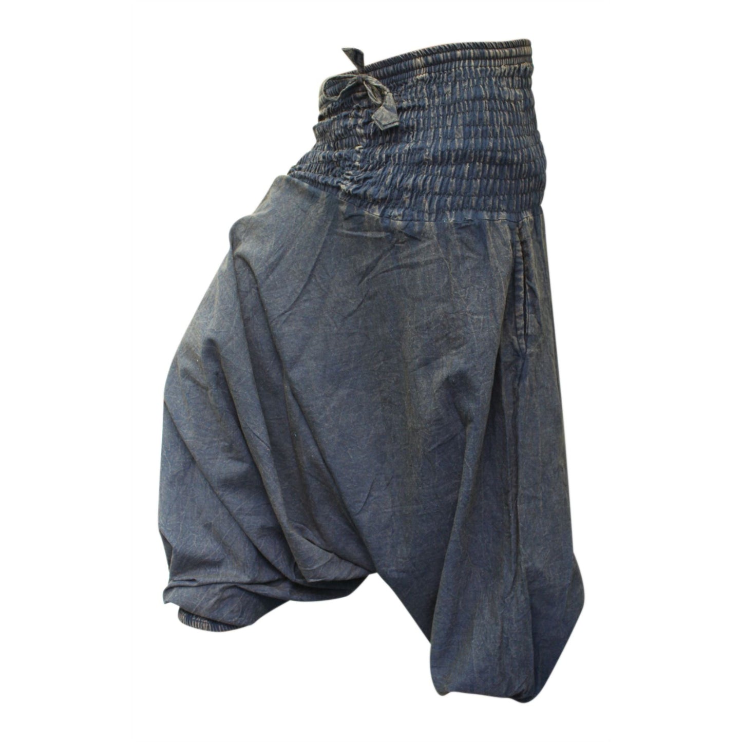 WOMEN STONEWASHED LOOSE FIT PLAIN HIPPIE HAREM TROUSER