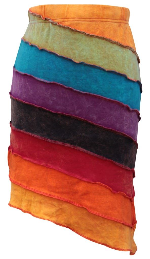 Women Summer Hippie Rainbow Striped Stonewashed Cotton Midi Boho Skirt