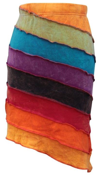 Women Summer Hippie Rainbow Striped Stonewashed Cotton Midi Boho Skirt