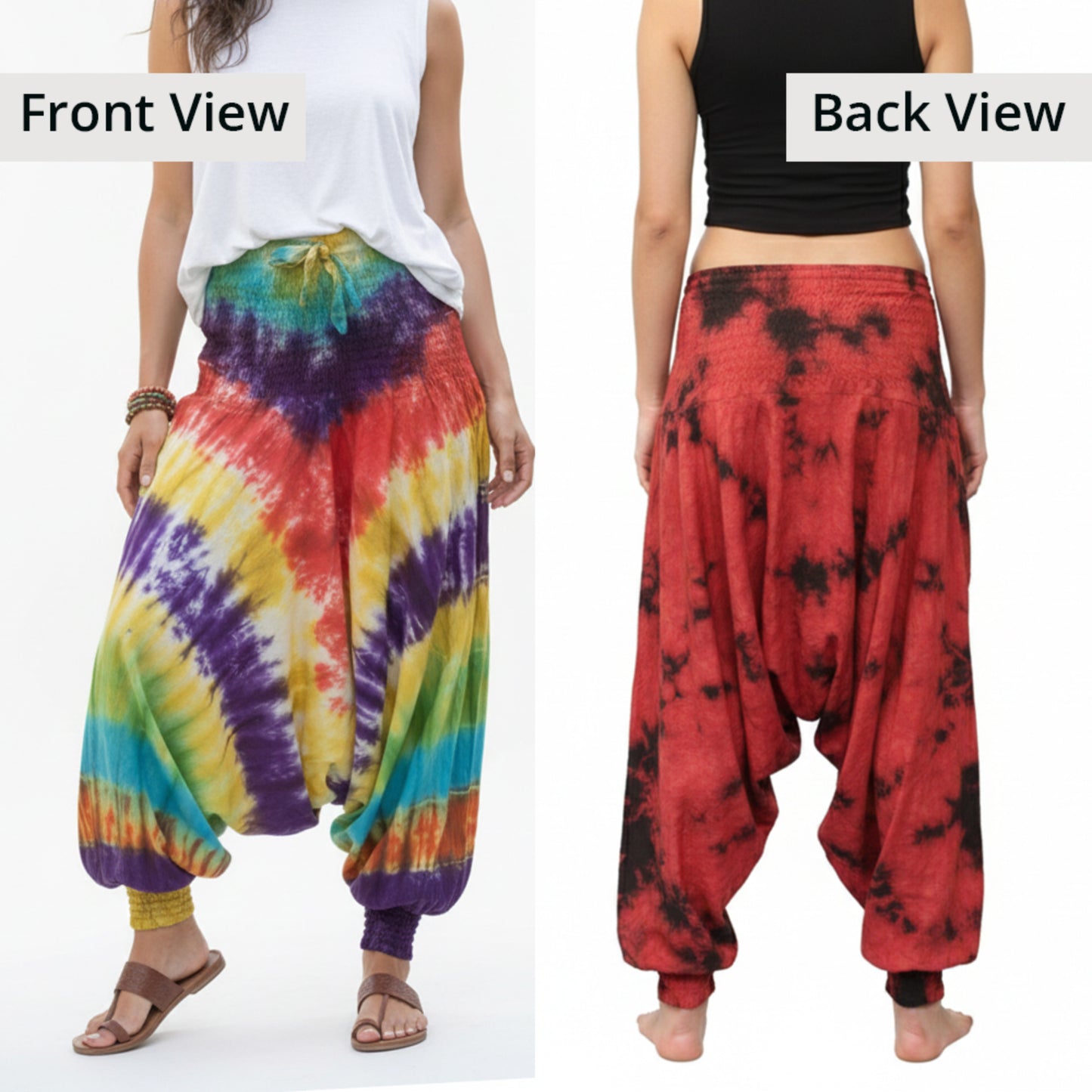 Tie Dye Harem Pants, Colourful Yoga Boho Baggy Trousers Hippie Clothes