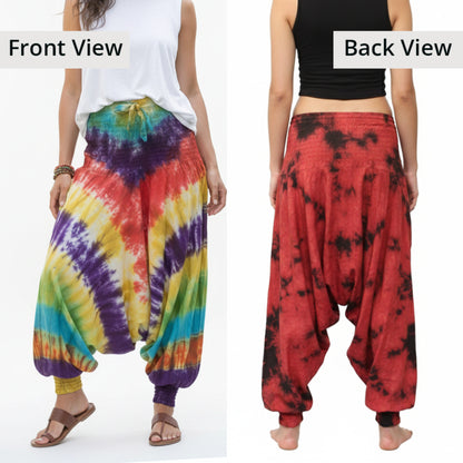 Tie Dye Harem Pants, Colourful Yoga Boho Baggy Trousers Hippie Clothes