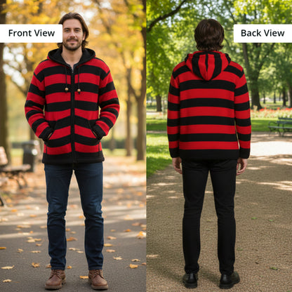 Men's Striped Zip Up Hooded Jacket