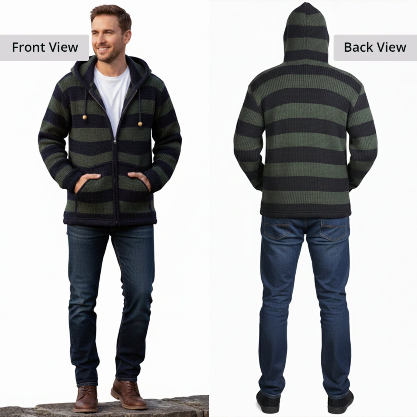 Men's Striped Zip Up Hooded Jacket