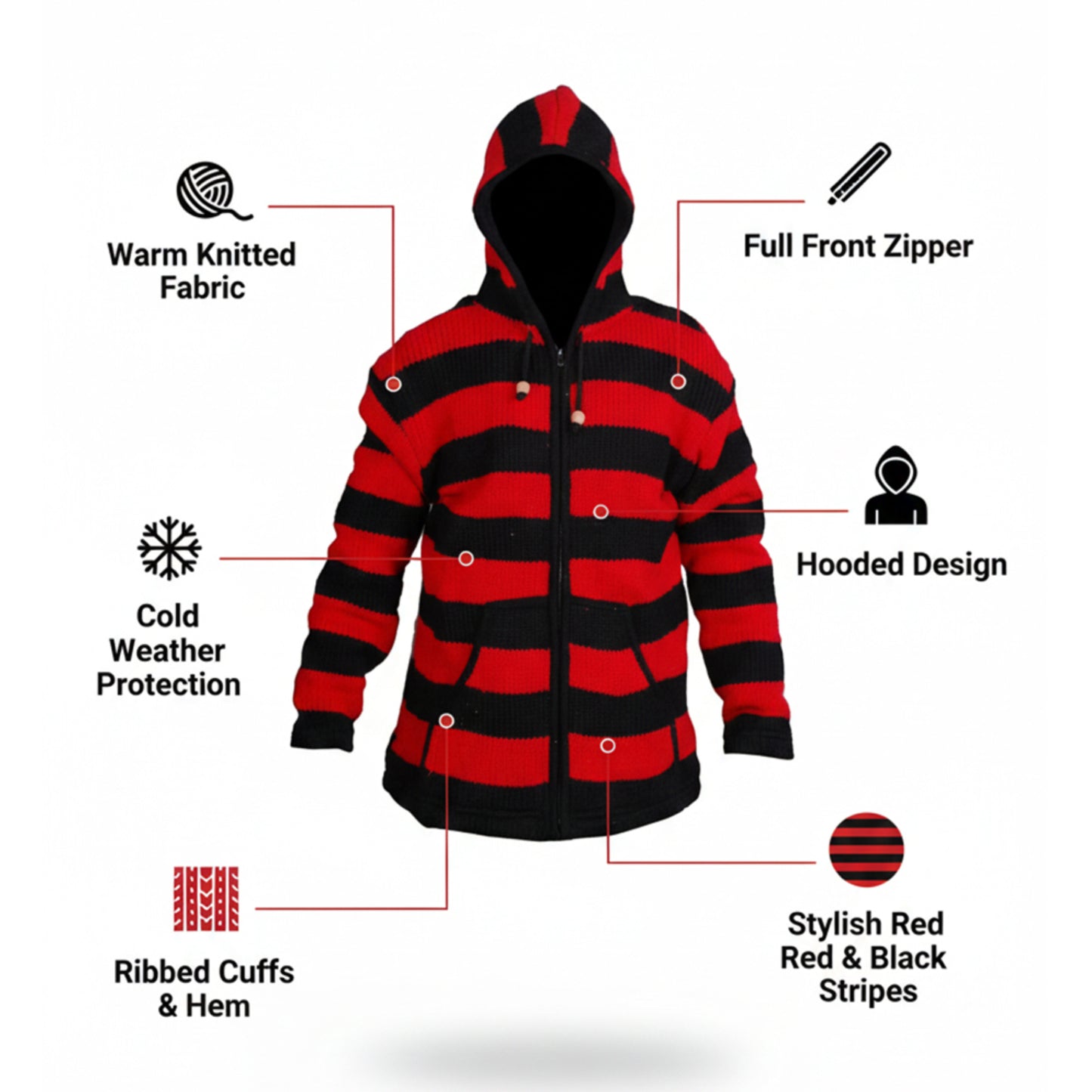 Men's Striped Zip Up Hooded Jacket