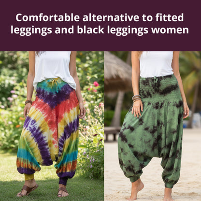 Tie Dye Harem Pants, Colourful Yoga Boho Baggy Trousers Hippie Clothes