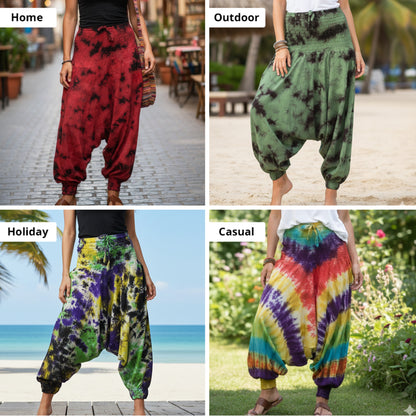 Tie Dye Harem Pants, Colourful Yoga Boho Baggy Trousers Hippie Clothes