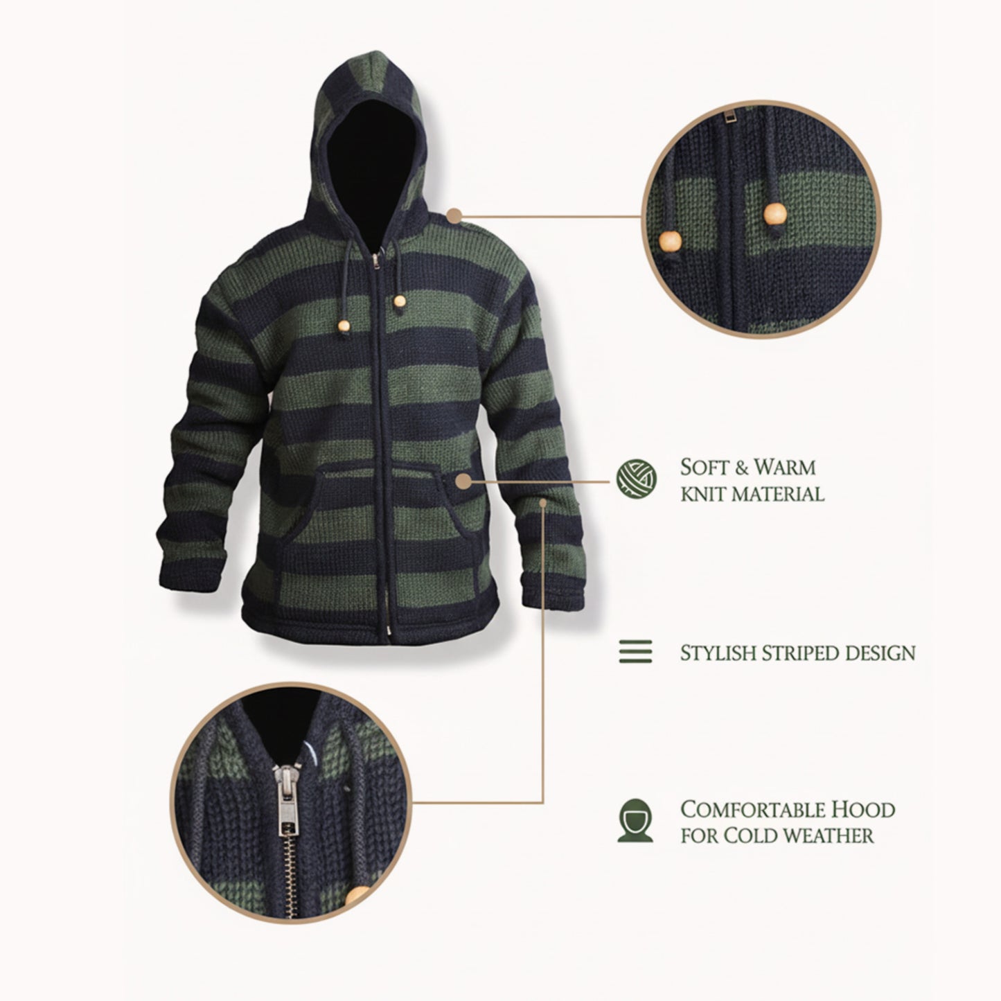 Men's Striped Zip Up Hooded Jacket