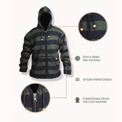 Men's Striped Zip Up Hooded Jacket