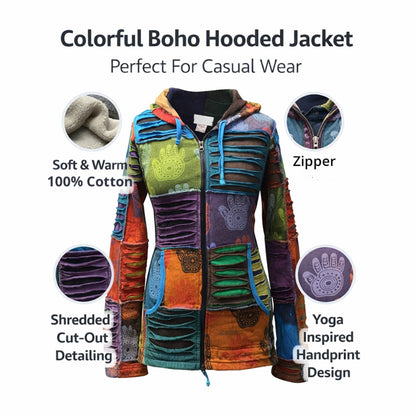 Women's Henna Hand Pixie Hippie Rib Comfort Hoodie – Boho Zip-Up Hoodie for Women
