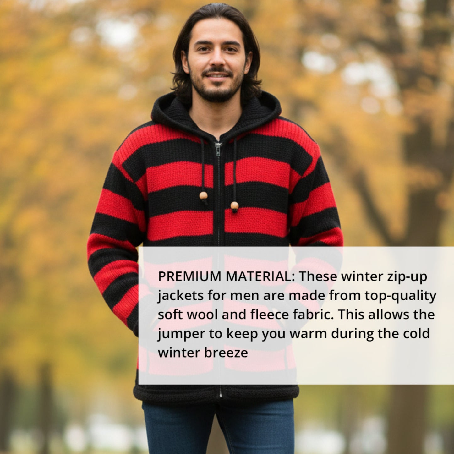 Men's Striped Zip Up Hooded Jacket