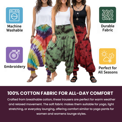 Tie Dye Harem Pants, Colourful Yoga Boho Baggy Trousers Hippie Clothes