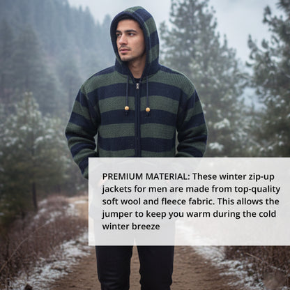 Men's Striped Zip Up Hooded Jacket