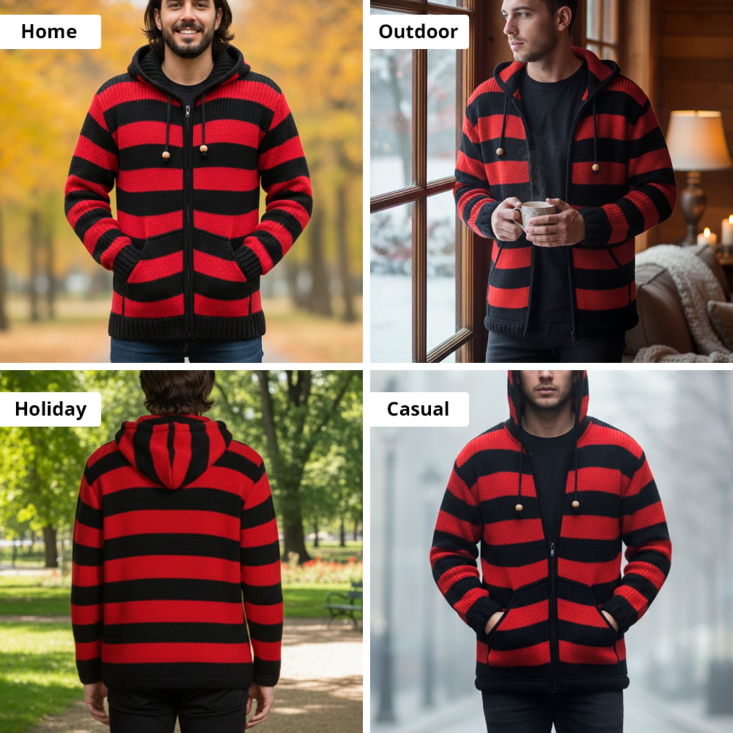Men's Striped Zip Up Hooded Jacket