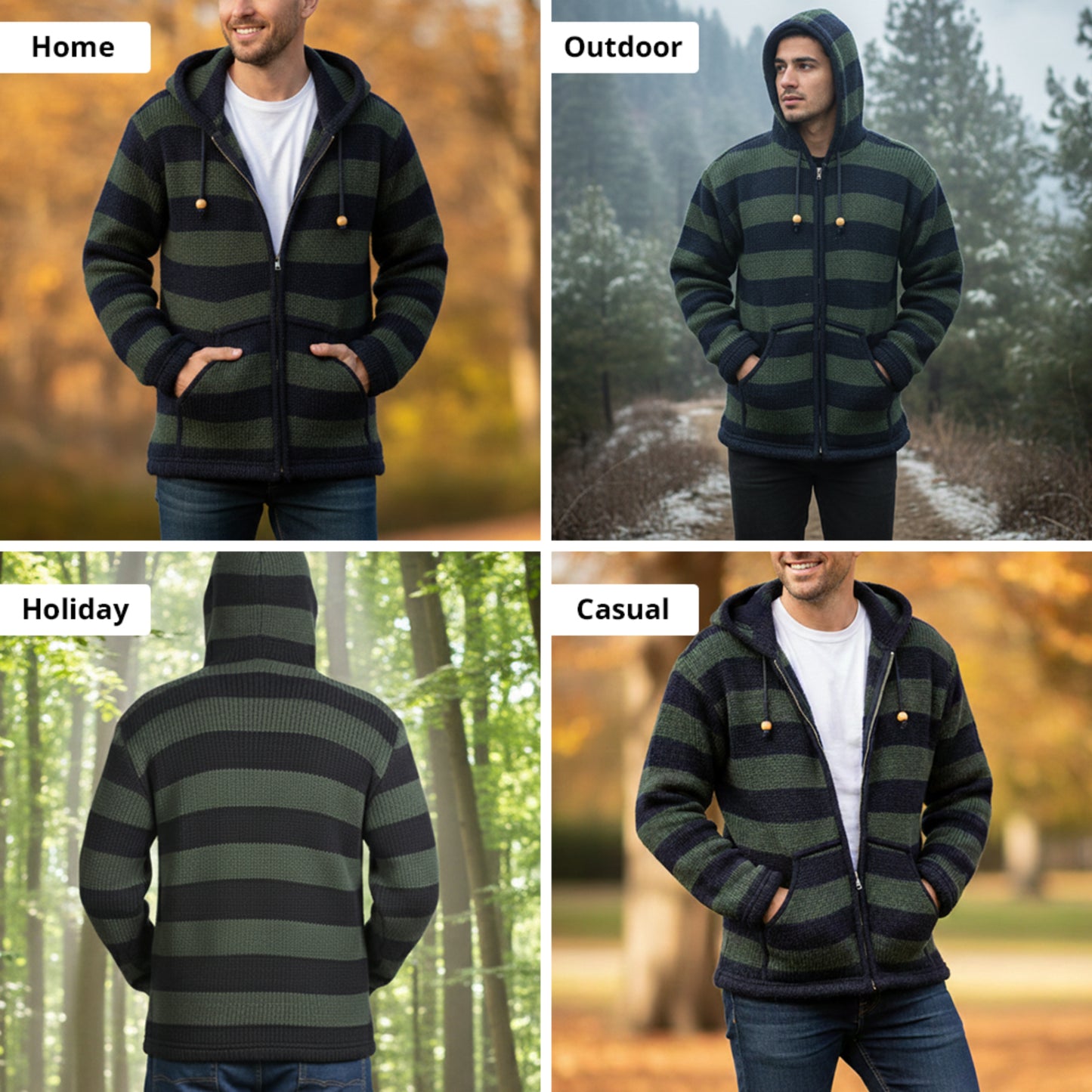 Men's Striped Zip Up Hooded Jacket