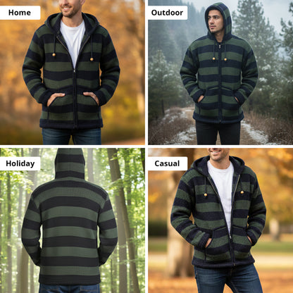Men's Striped Zip Up Hooded Jacket