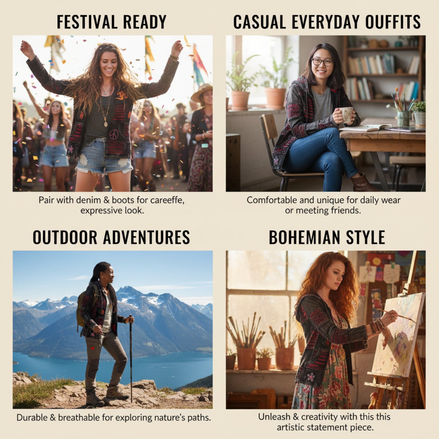 Women Om Peace Pointy Hooded Gothic Style Punk Ladies Ribs Hoodie Outer Jacket