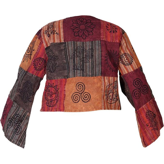 Womens Patchwork Ethnic Print Boho Cotton Long Bell Sleeve Bohemian V Neck Summer Tops