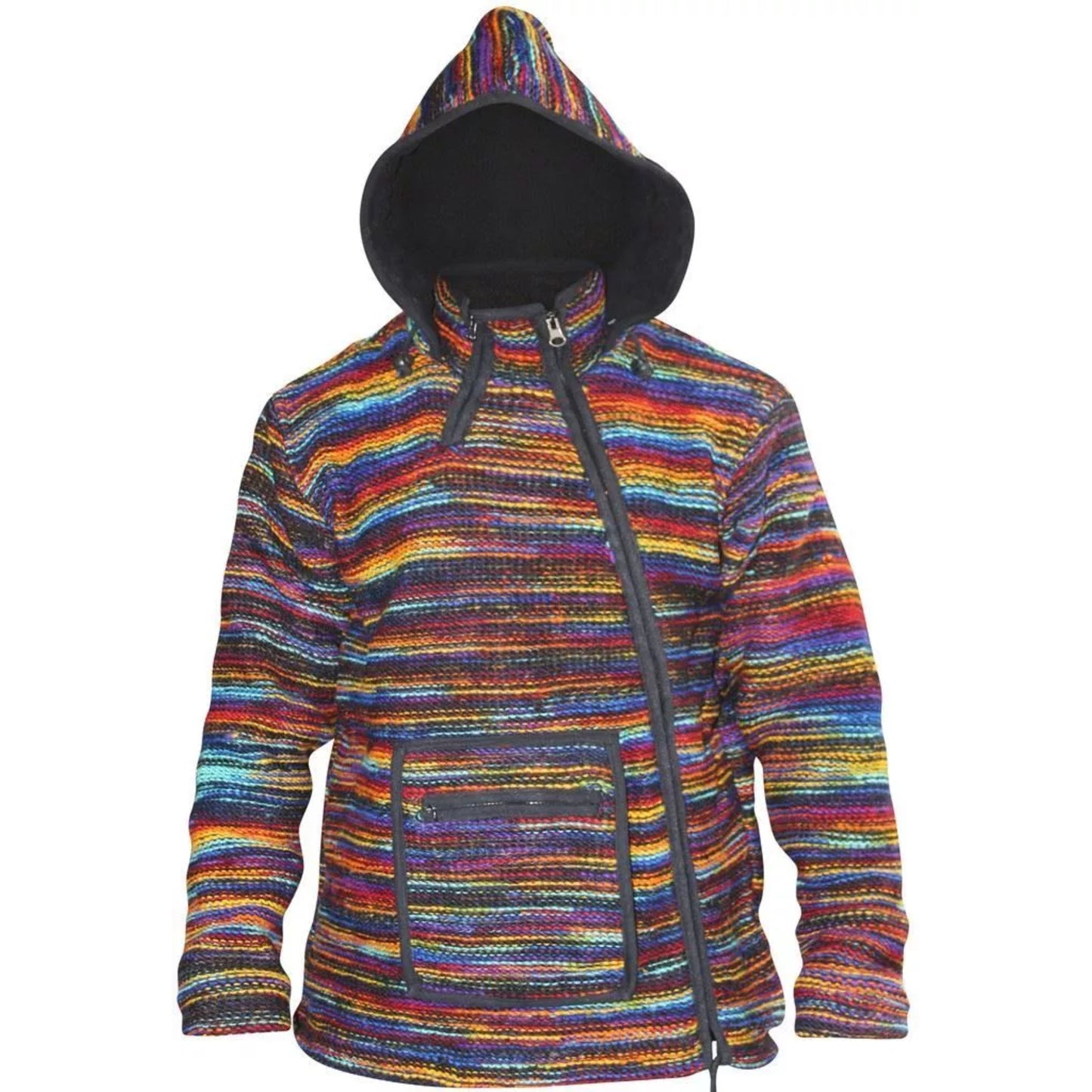 Men Cross Neck Hooded Tie Dye Multicoloured Super Cosy Woolly Hippie Jacket