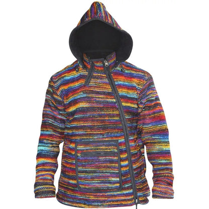 Mens Wool Fleece Lined Tie Dye Hippie Cross Neck Zipper Hooded Winter Jacket