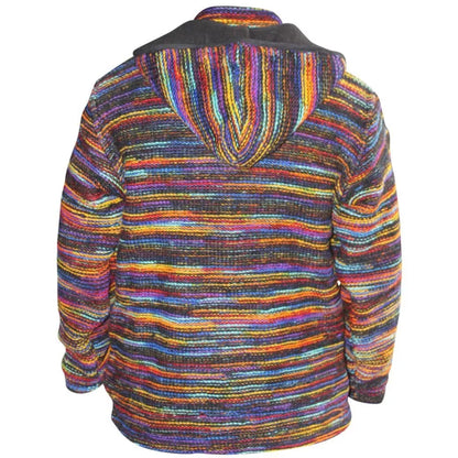 Mens Wool Fleece Lined Tie Dye Hippie Cross Neck Zipper Hooded Winter Jacket