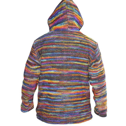 Mens Wool Fleece Lined Tie Dye Hippie Cross Neck Zipper Hooded Winter Jacket