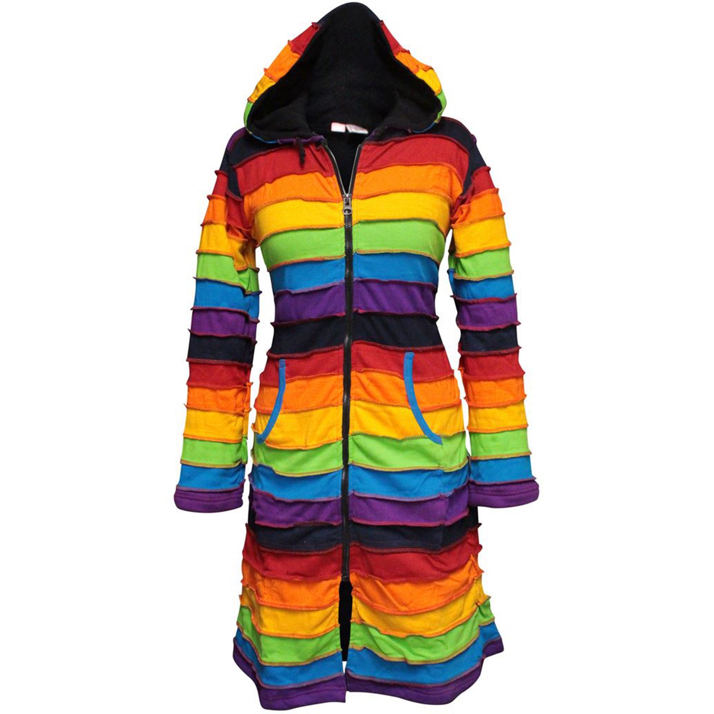 Women's Fleece Lined Knee Length Rainbow Jacket