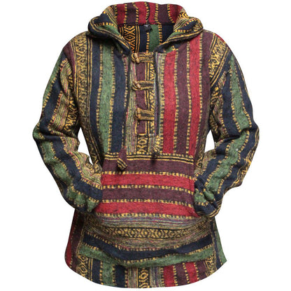 Women's Boho Baja Full Sleeve Sweatshirt Pullover Striped Hippie Cotton Hoodie