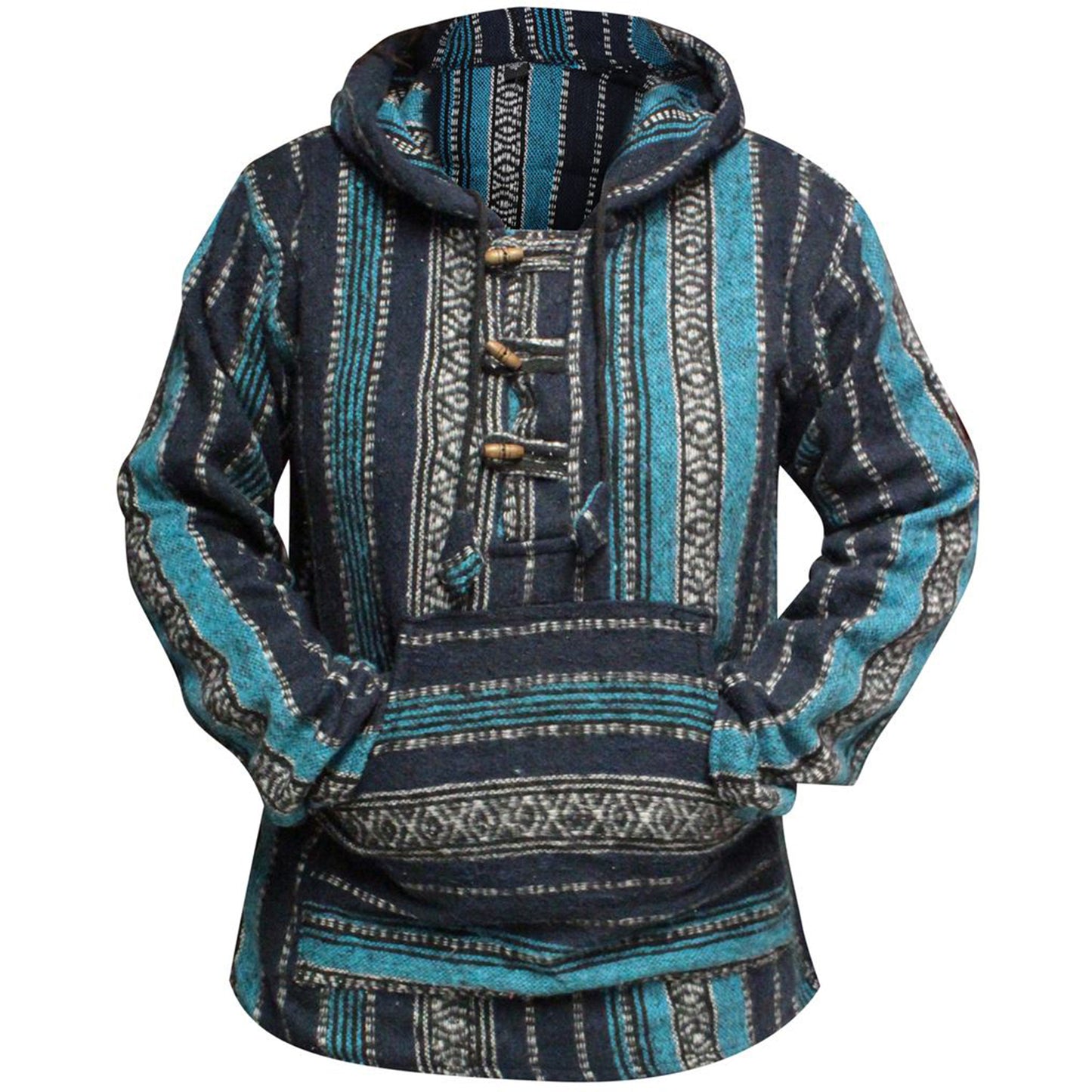 Women's Boho Baja Full Sleeve Sweatshirt Pullover Striped Hippie Cotton Hoodie