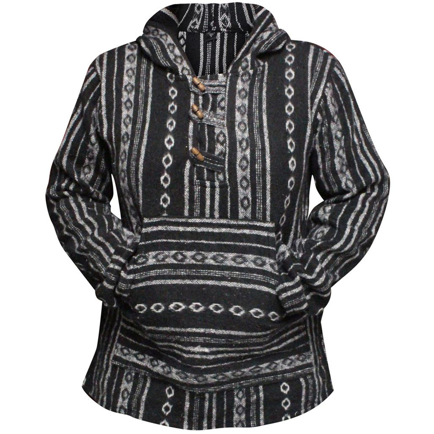 Women's Boho Baja Full Sleeve Sweatshirt Pullover Striped Hippie Cotton Hoodie