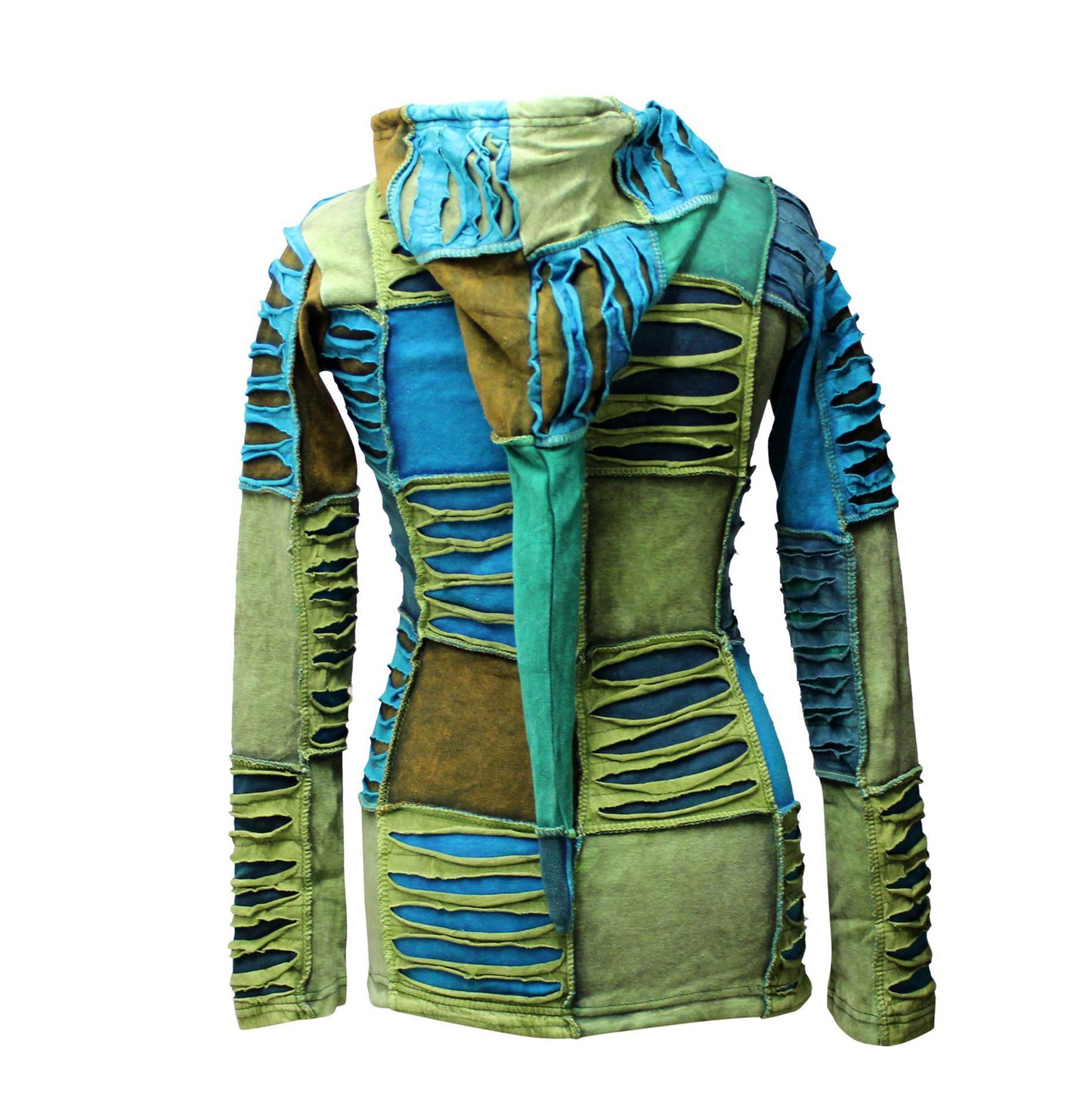 Women Flower Embroidery Razor Cut Pixie Hooded Jacket