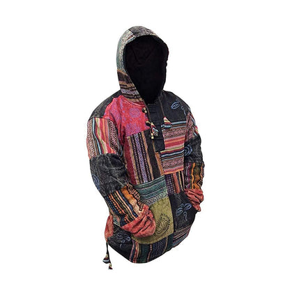 SHOPOHOLIC FASHION Mens Patchwork Hoodie Handmade Cotton Boho Festival Pullover