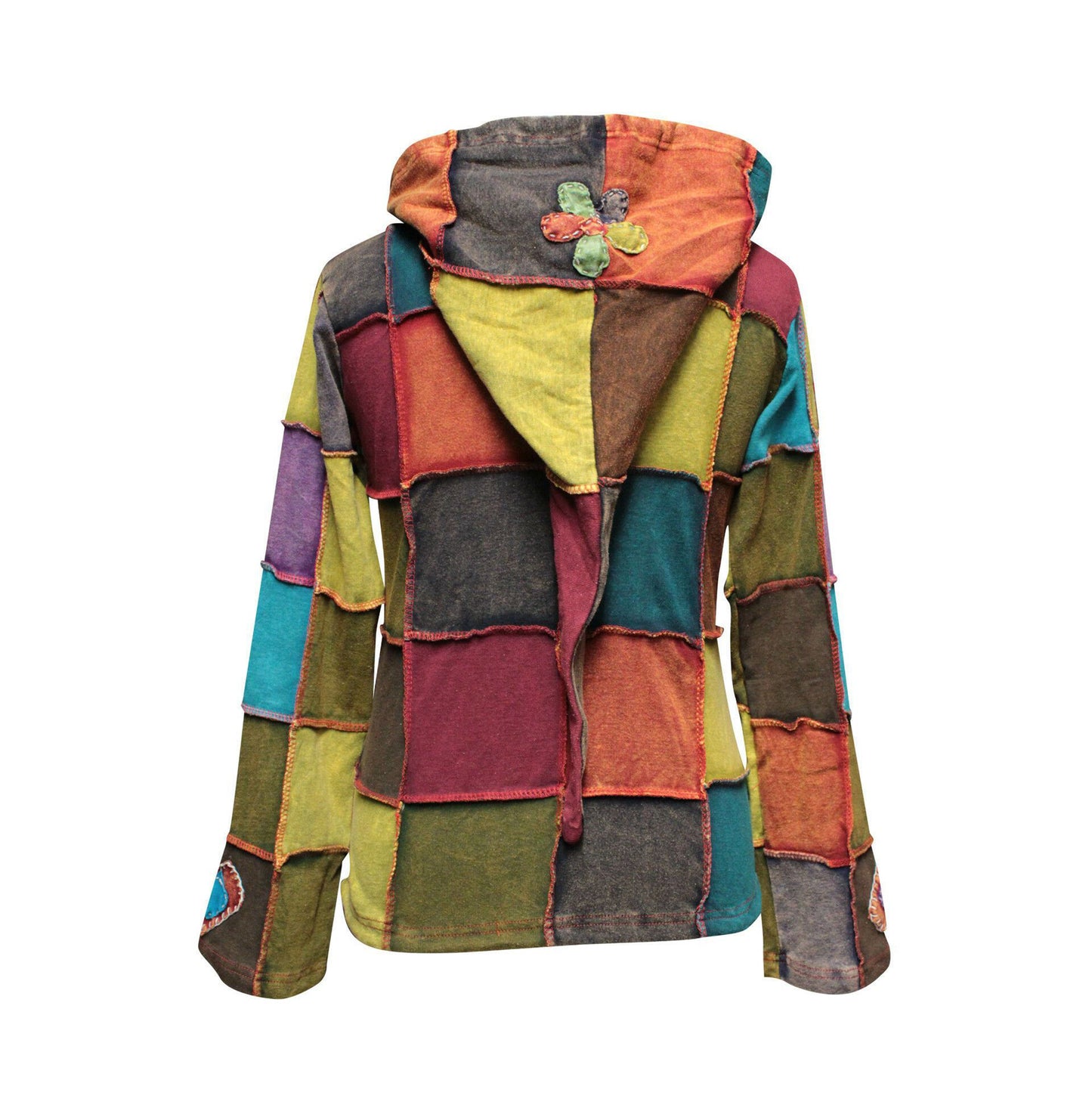 Women Love Flower Peace Embroidered Patchwork Hippie Pixie Hooded Jacket