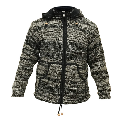 Tie Dye Hooded Wool Jacket, Fleece Lined Long Sleeve Full Zip Hoodie Hippie Sweater for Men